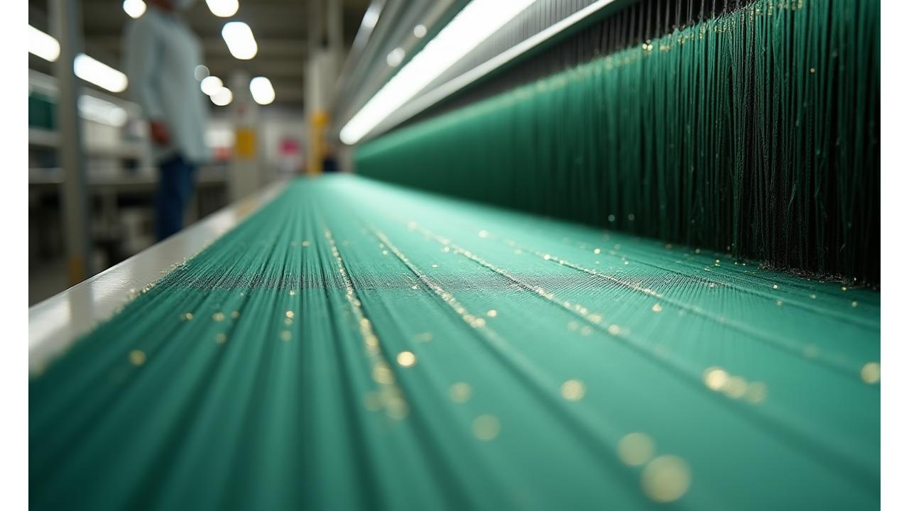 現代的な織機で高品質な布地が織られている様子。Mugen Textilesの精密な製造プロセスを象徴しています。