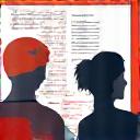 デザイナーが布地のサンプルを検討しているイラスト