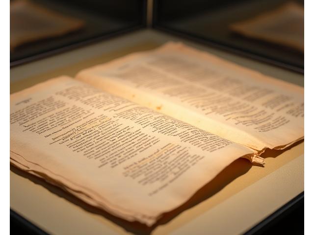 美術館の展示ケース内に、デリケートな古文書を保護するために開発された、紫外線カット機能を持つ特殊な内装材が敷かれている。