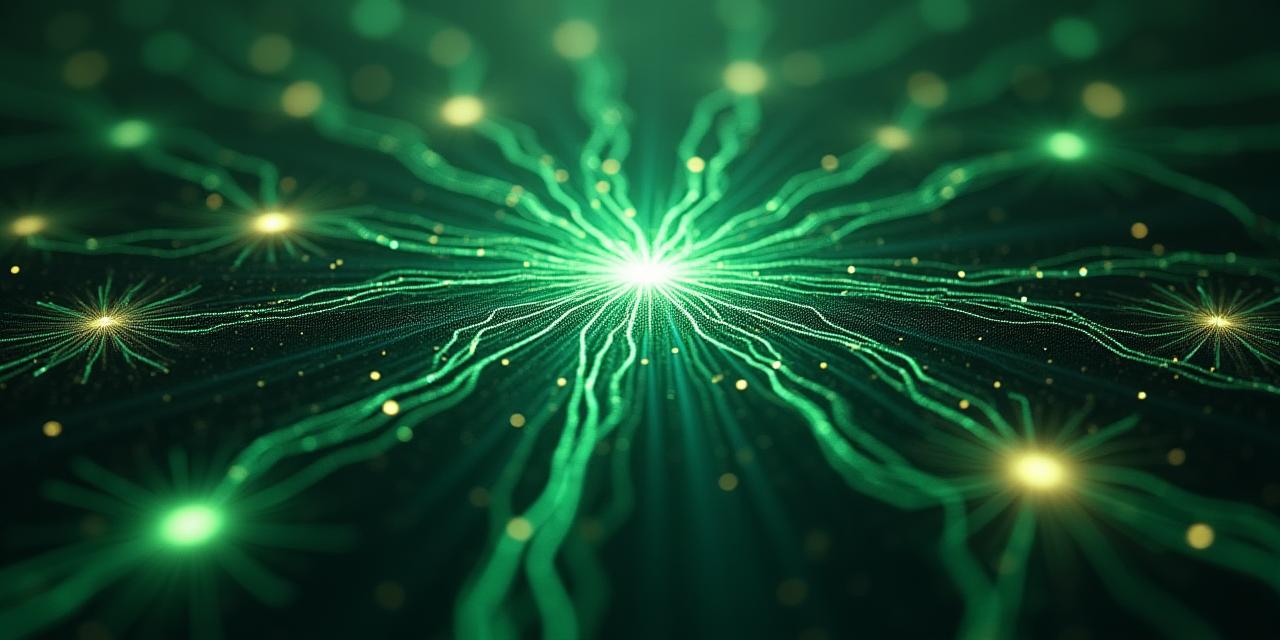 複雑なデジタルネットワークを保護するサイバーセキュリティの概念図