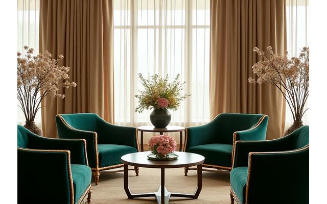 大阪の高級ホテルのロビーで、Mugen Textilesのテキスタイルが優雅な装飾を施している