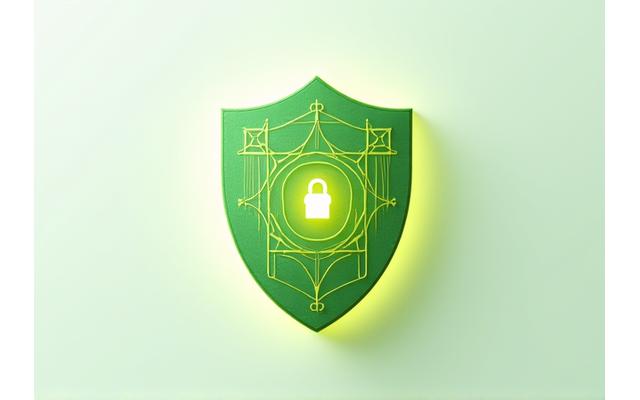 データの安全性を象徴するデジタルシールドのイラスト