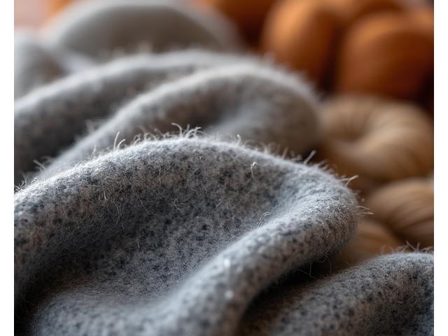 リサイクルウールの暖かく素朴な質感のクローズアップ