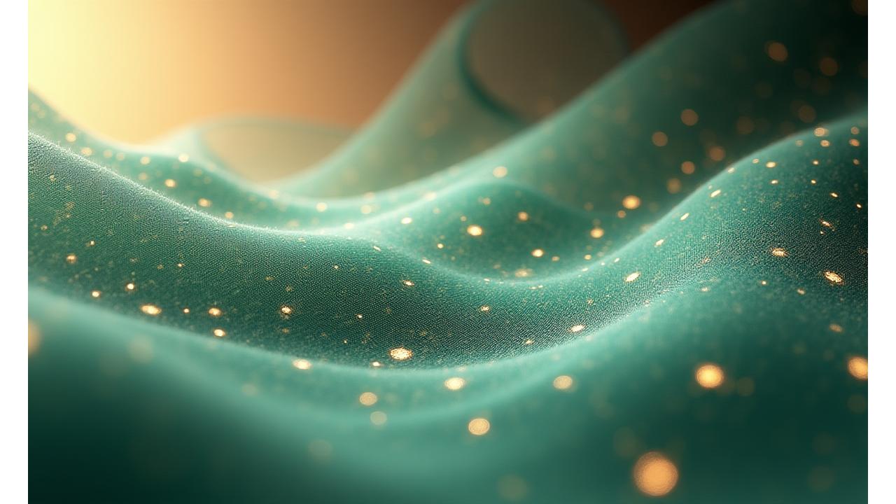 複数の機能を兼ね備えた最新の複合繊維が、光を反射し、技術と自然の融合を象徴するイメージ